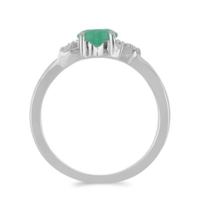 BUY NATURAL EMERALD WITH WHITE ZIRCON GEMSTONE CLASSIC RING IN 925 SILVER